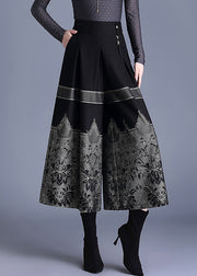 Jacquard Black High Waist Woolen Maxi Skirt Spring