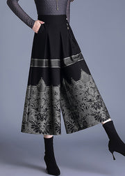 Jacquard Black High Waist Woolen Maxi Skirt Spring