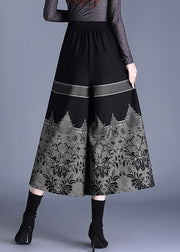 Jacquard Black High Waist Woolen Maxi Skirt Spring