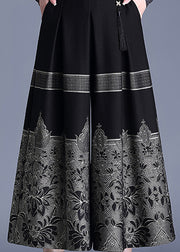 Jacquard Black High Waist Woolen Maxi Skirt Spring