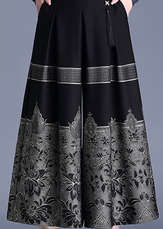 Jacquard Black High Waist Woolen Maxi Skirt Spring