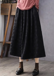 Jacquard Black Pockets Elastic Waist Cotton Skirt Fall