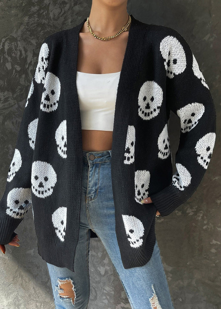 Jacquard Black V Neck Cozy Knit Cardigans Long Sleeve