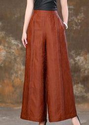 Jacquard Brick Red Pockets High Waist Silk Velour Pants Spring