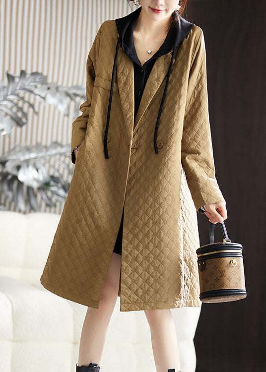 Jacquard Camel Notched Button Long Coat Long Sleeve