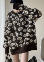 Jacquard Coffee O Neck Cozy Knit Sweaters Spring