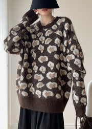 Jacquard Coffee O Neck Cozy Knit Sweaters Spring