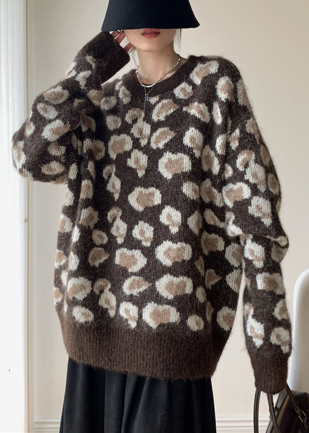 Jacquard Coffee O Neck Cozy Knit Sweaters Winter