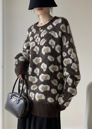 Jacquard Coffee O Neck Cozy Knit Sweaters Spring