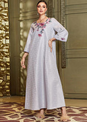 Jacquard Grey O-Neck Embroideried Silk Maxi Dresses Fall