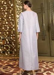 Jacquard Grey O-Neck Embroideried Silk Maxi Dresses Fall