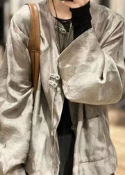 Jacquard Grey O-Neck Pockets Coats Spring