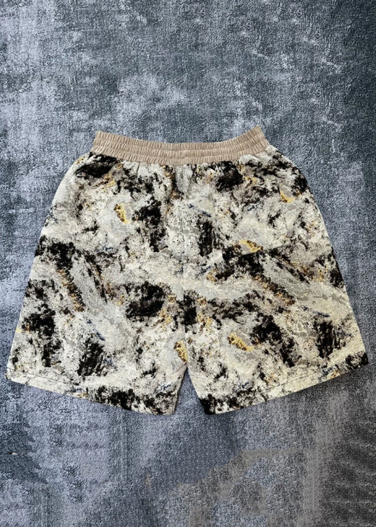 Jacquard Khaki Pockets Elastic Waist Cotton Men Hot Pants Summer