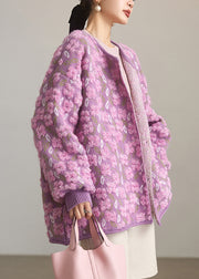 Jacquard Pink Button Knit Coats Spring