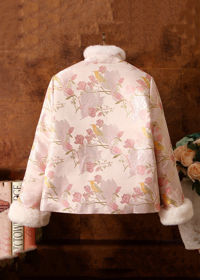 Jacquard Pink Fur Collar Fuzzy Ball Patchwork Duck Down Down Coats Winter