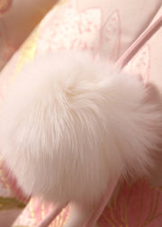 Jacquard Pink Fur Collar Fuzzy Ball Patchwork Duck Down Down Coats Winter