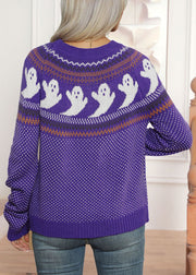 Jacquard Purple Dot Patchwork Knit Sweater Fall