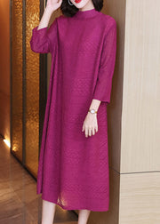 Jacquard Rose Turtleneck Solid Cotton Long Dresses Spring