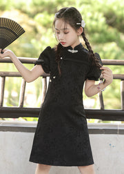 Jacquard White Patchwork Kids Long Dresses Puff Sleeve