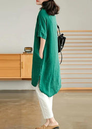 Jade Brown-floral Linen Women Casual Linen Shirt Dress