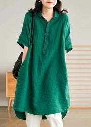 Jadegrünes Leinen-Damen-lässiges Leinen-Hemdkleid