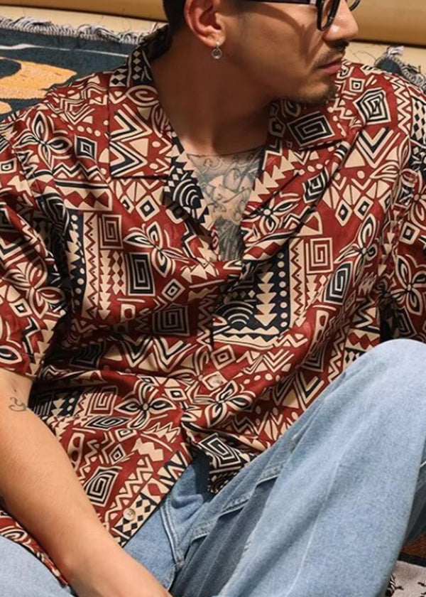 Japanese Cuban Collar Shirt For Men In Hawaii Summer