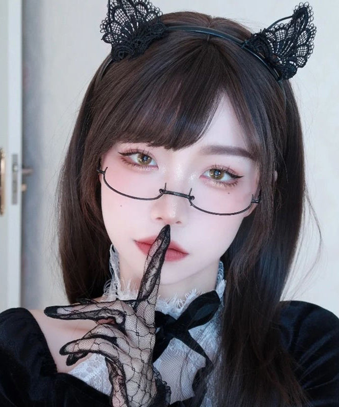 Japanese Cute Black Half Frame Glasses Without Lenses