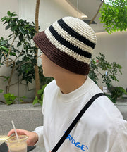 Japanese Style Black Striped Men Knit Bucket Hat