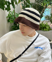 Japanese Style Black Striped Men Knit Bucket Hat