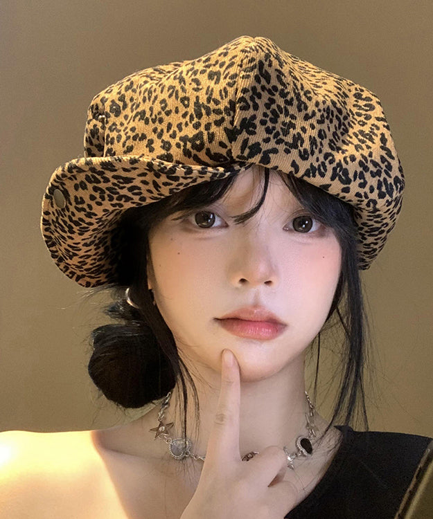 Japanese Style Coffee Leopard Print Versatile Beret Hat Autumn