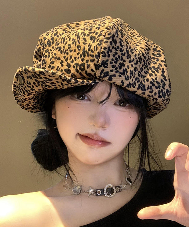 Japanese Style Coffee Leopard Print Versatile Beret Hat Autumn