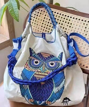 Japanese Style Embroidered Owl Large Capacity Shopping Bag 2024