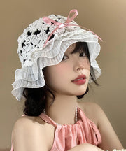 Japanese Style Knitted Hollow Out Bow Ruffled Bucket Hat