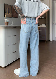 Japanese Style Light Blue Pockets Denim Men Flare Bottoms Fall