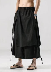 Japanese Summer New Black Men's Linen Casual Pants Skirt