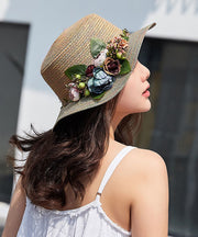 Japanese Vacation Style Flower Flat Top Straw Woven Hat