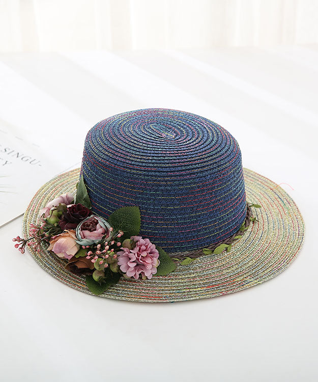 Japanese Vacation Style Flower Flat Top Straw Woven Hat