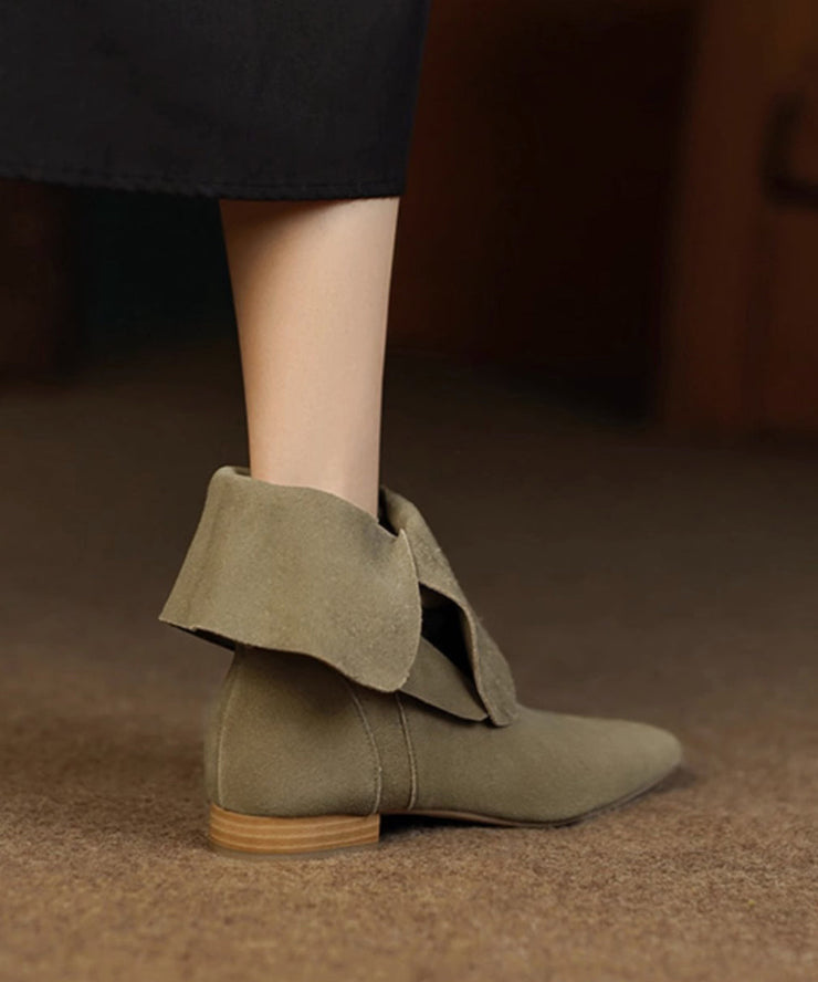 Khaki Boots Suede Retro Splicing Pointed Toe