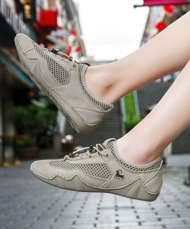Khaki Breathable Mesh Women Sport Flat Shoes For