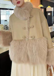 Khaki Button Patchwork Duck Down Down Coats Fur Collar Winter