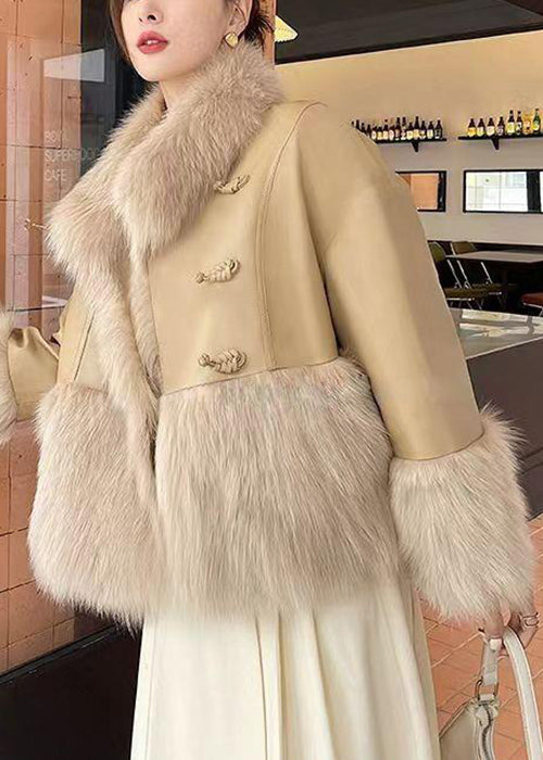 Khaki Button Patchwork Duck Down Down Coats Fur Collar Winter