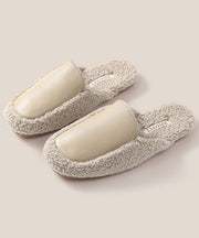 Khaki Comfy Slippers Shoes Splicing Fuzzy Wool Lined