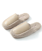 Khaki Comfy Slippers Shoes Splicing Fuzzy Wool Lined