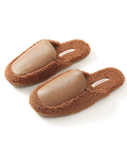 Khaki Comfy Slippers Shoes Splicing Fuzzy Wool Lined