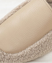 Khaki Comfy Slippers Shoes Splicing Fuzzy Wool Lined