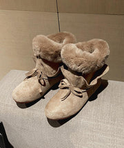 Khaki Comfy Warm Suede Fuzzy Wool Lined Splicing Boots