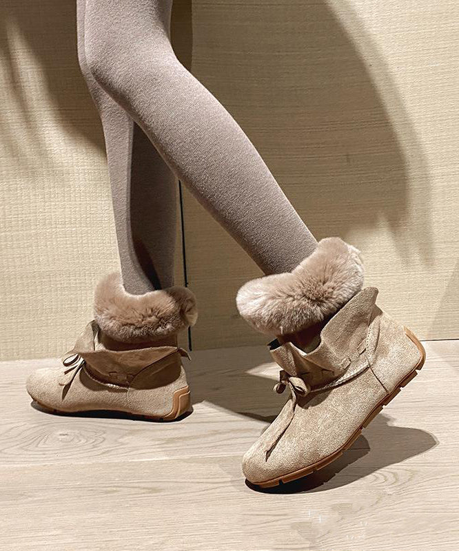 Khaki Comfy Warm Suede Fuzzy Wool Lined Splicing Boots