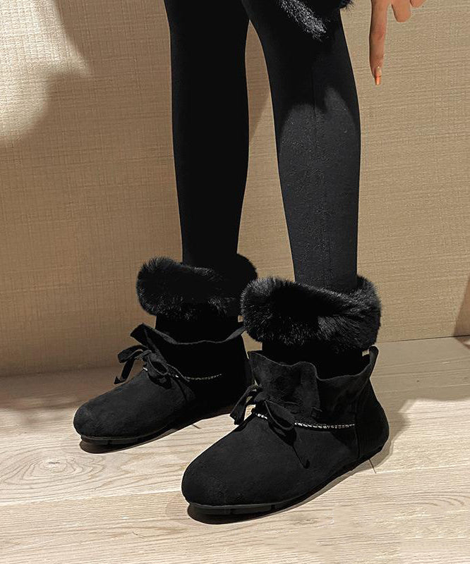 Khaki Comfy Warm Suede Fuzzy Wool Lined Splicing Boots