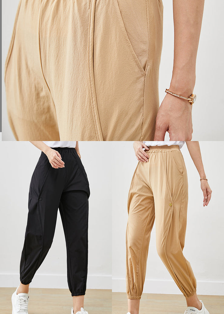 Khaki Cotton Pants Trousers Elastic Waist Pockets Fall