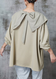 Khaki Cotton Shirt Tops Oversized Bow Spring